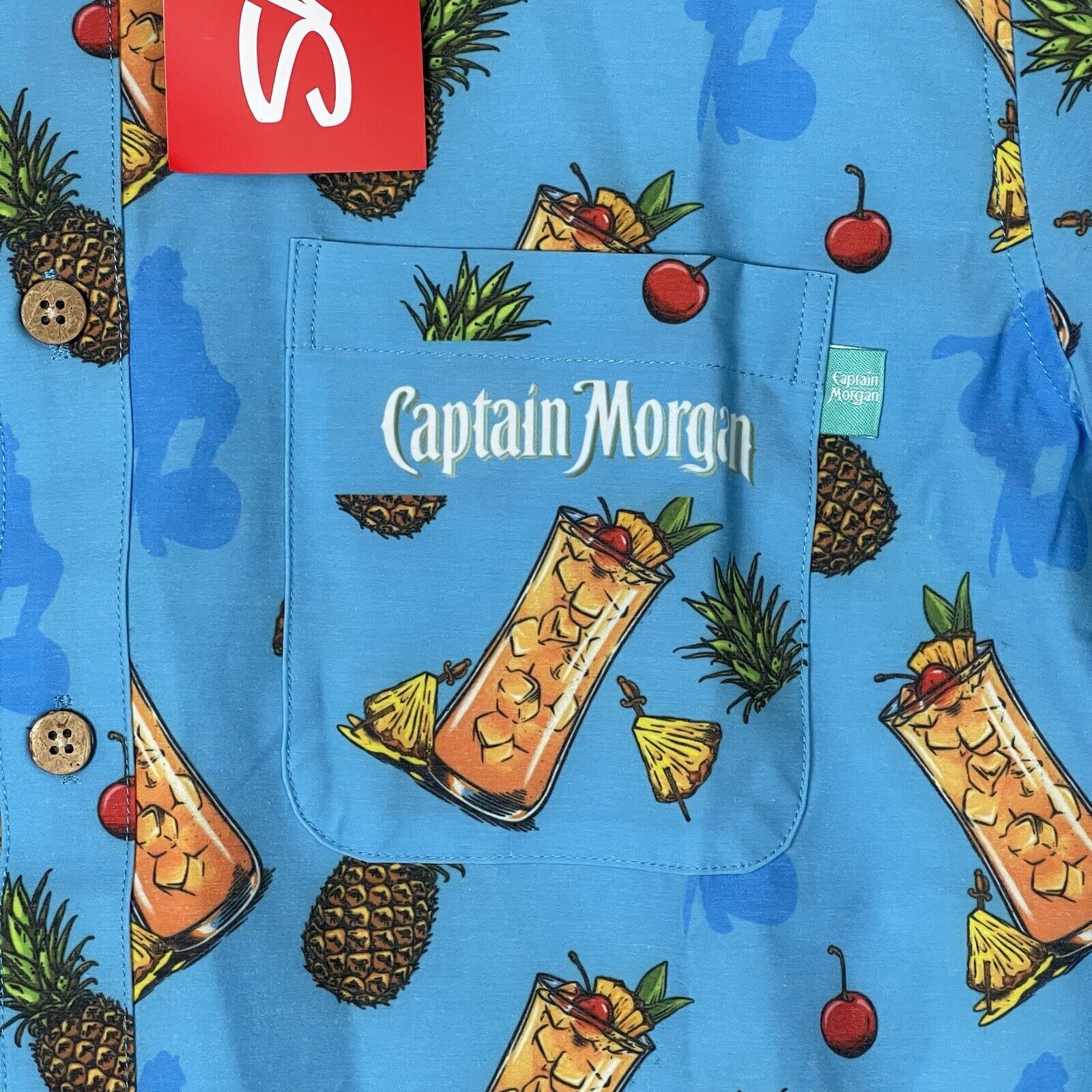 Shinesty Shirt Men Large Blue Captain Morgan Pineapple Hawaiian Adult Nwt — image 3 of 8